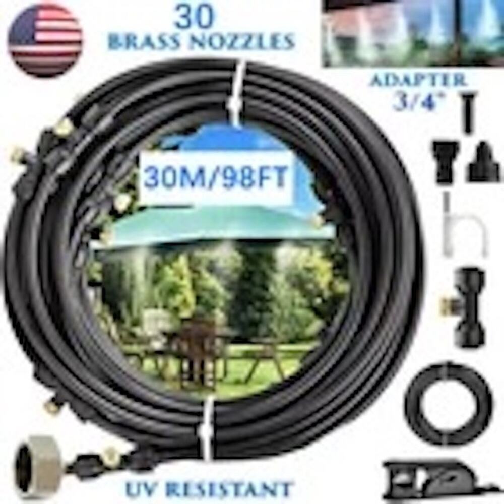 Misting Cooling System 59FT (30M) Misting Line + Brass Mist Nozzles Garden/Patio